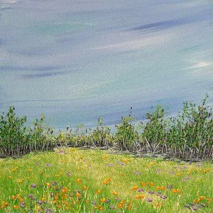 A Walk In The Park by Deb Bossert Artworks, 8" x 8" Nature Landscape Painting